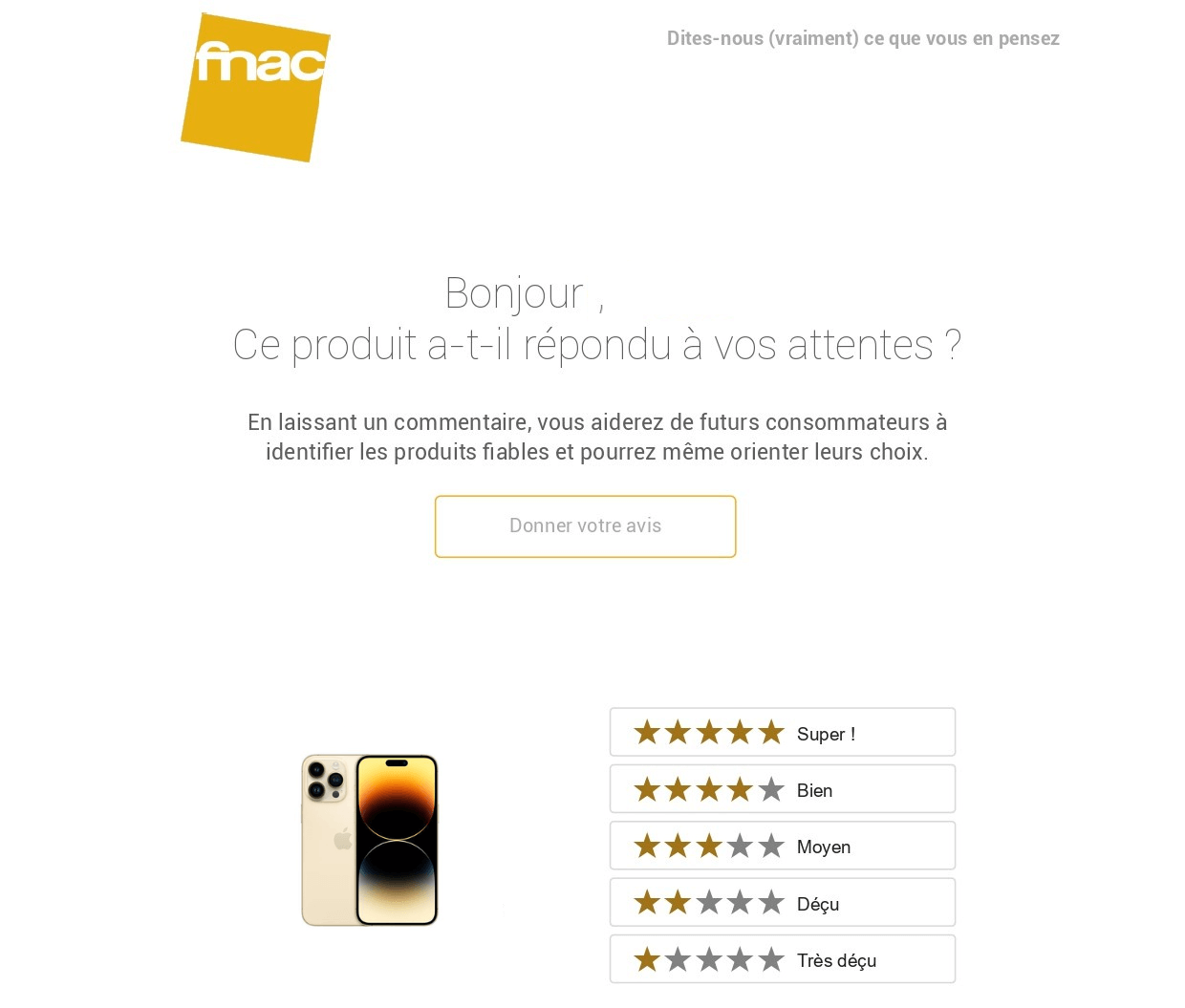 Exemple de questionnaire de satisfaction de la Fnac