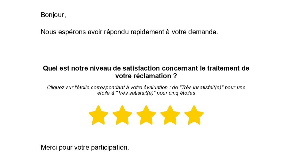 Exemple de questionnaire de satisfaction suite à une réclamation