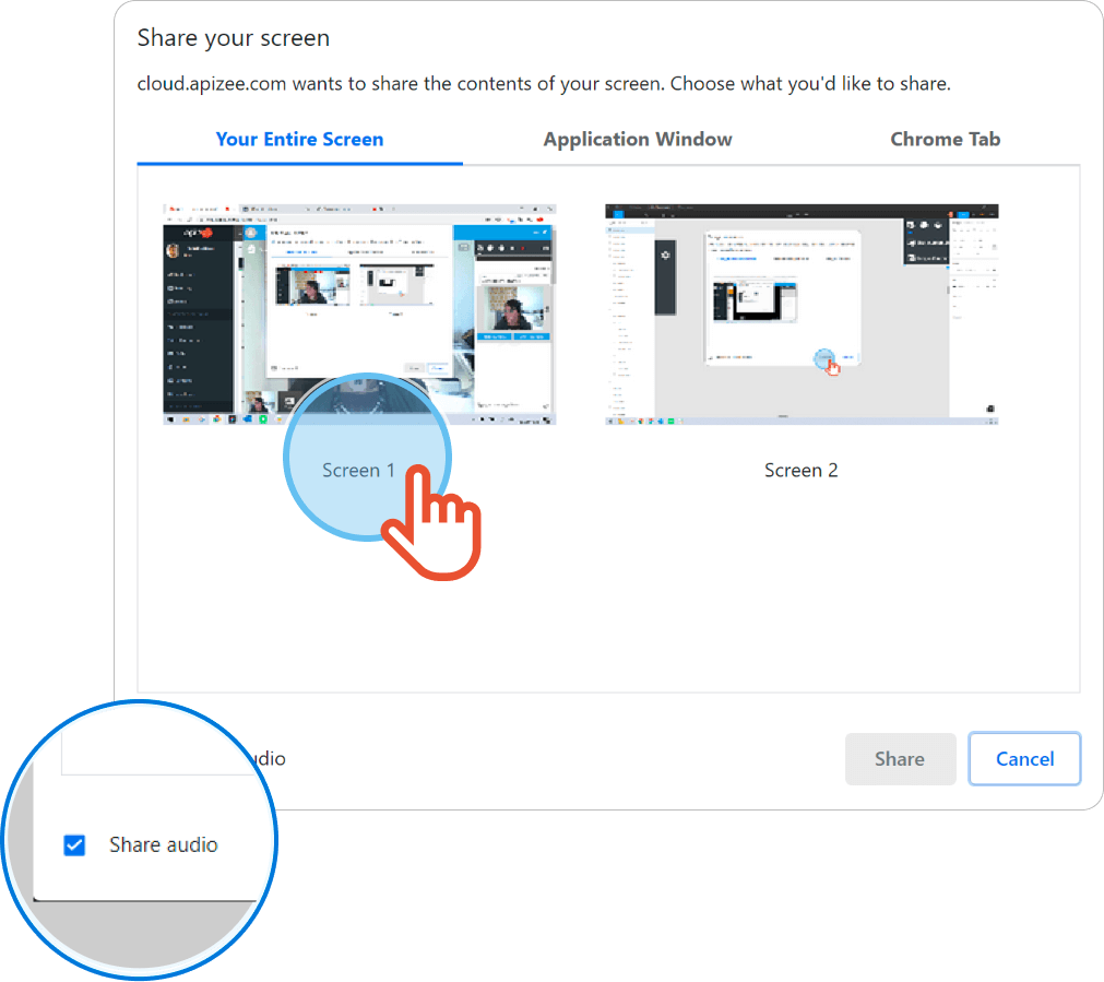 Apizee's screen sharing feature