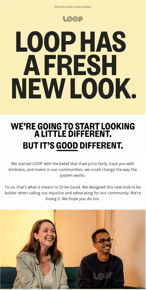 LOOP's email to inform customers of its rebranding