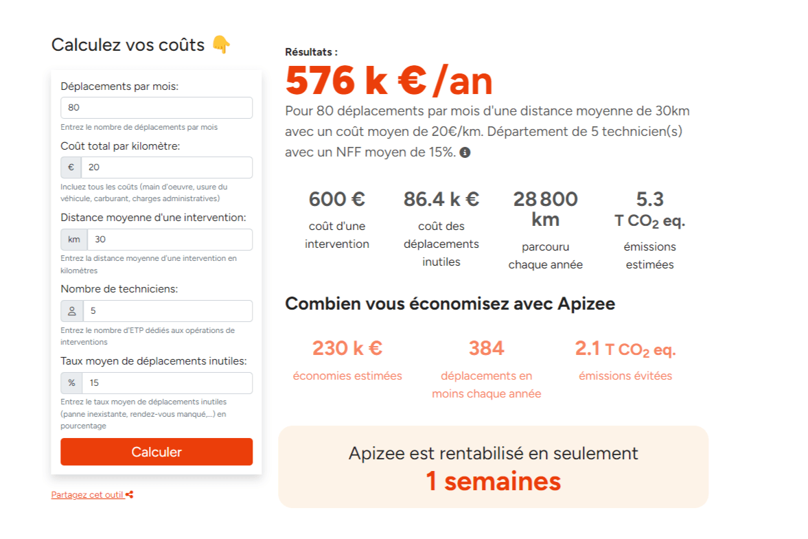 Calculateur de coûts de déplacements des techniciens