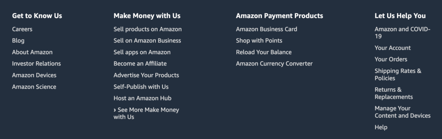 Amazon's website footer