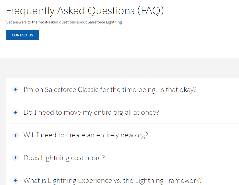 Salesforce's FAQ content