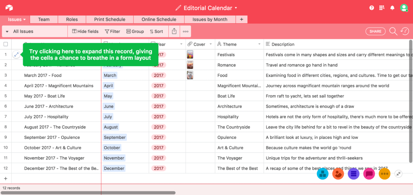 Airtable utilise des infobulles pour présenter les fonctionnalités